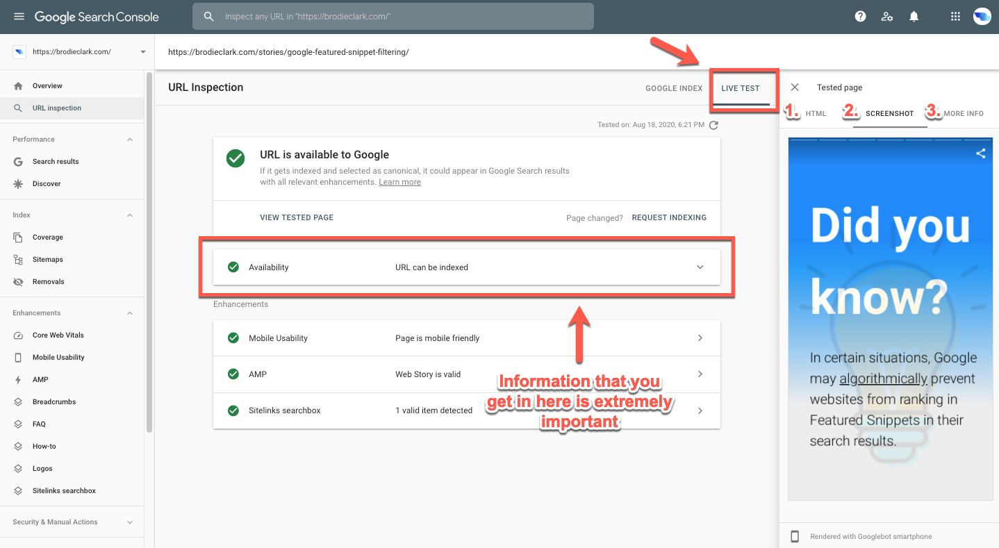 google search console url inspection tool for web stories