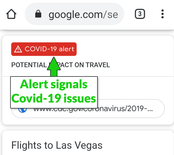 Screenshot of Google Covid-19 warning