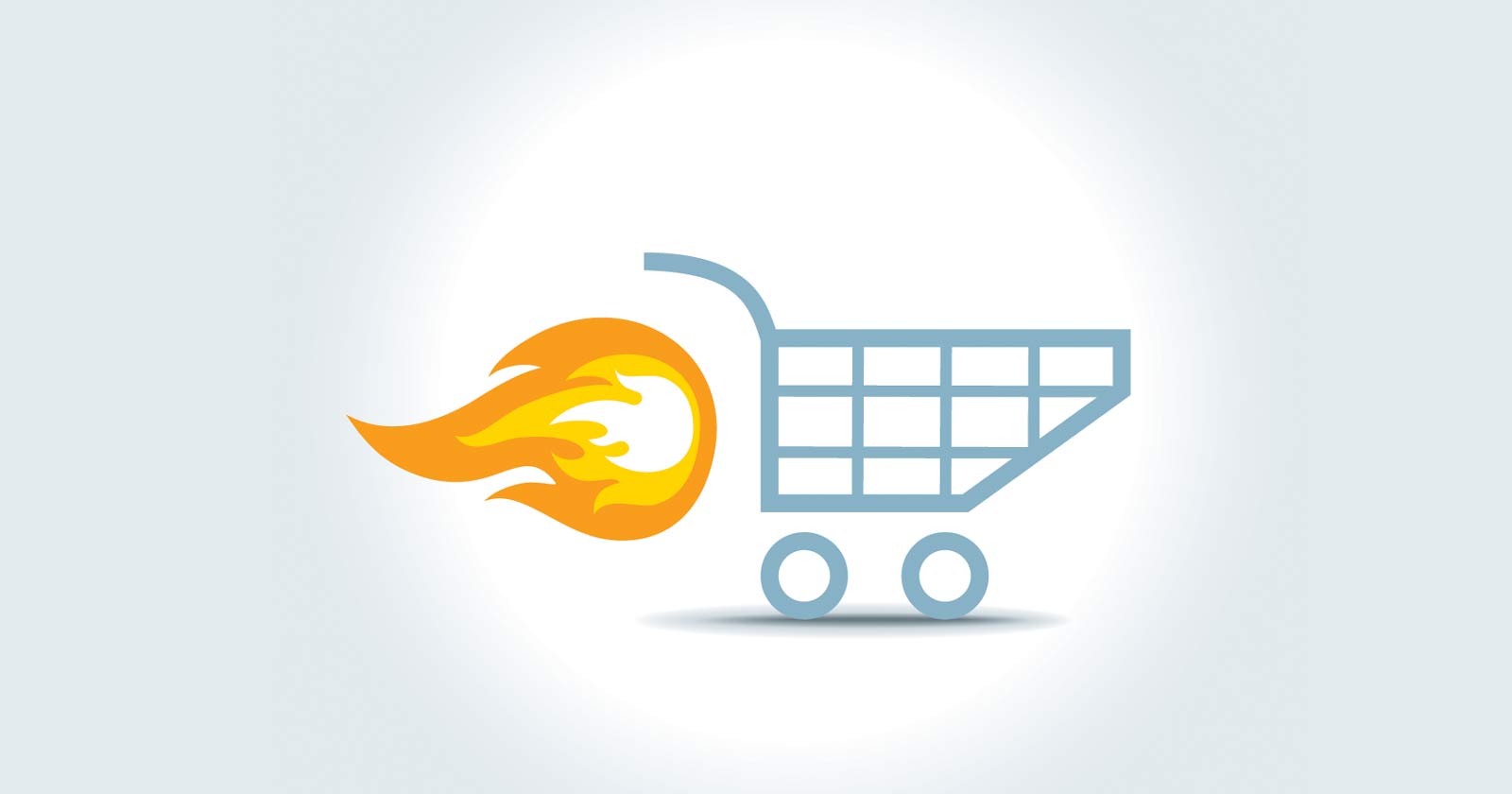 Image of a shopping cart with jet flames emitting from behind it