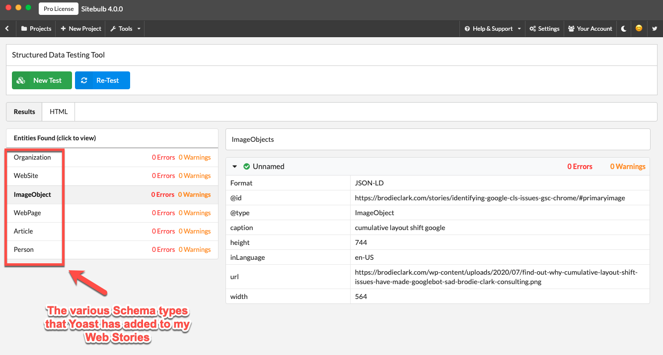 testing google structured data with sitebulb version 4