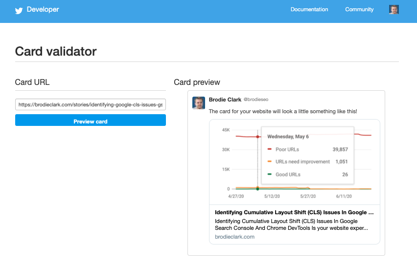 twitter card validator for content web stories wordpress beta