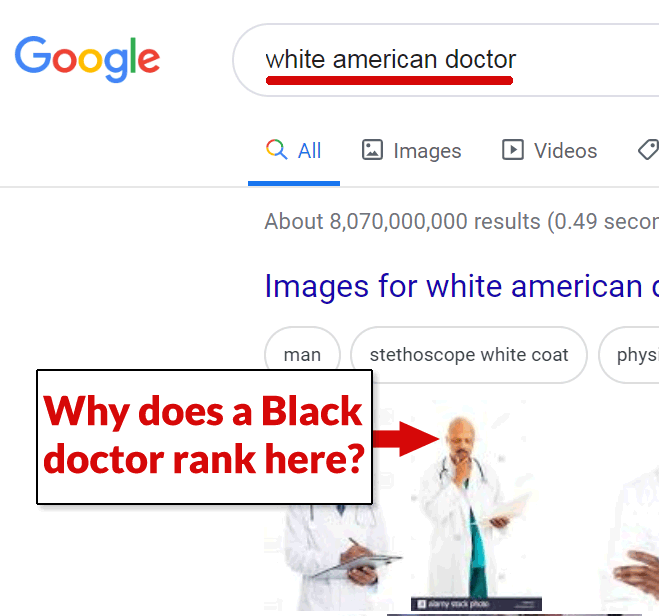 Screenshot of a search result for White American Doctor