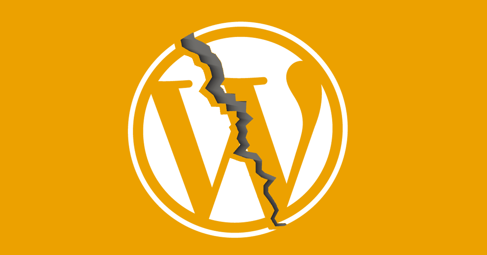 Image of the WordPress logo with a crack in it