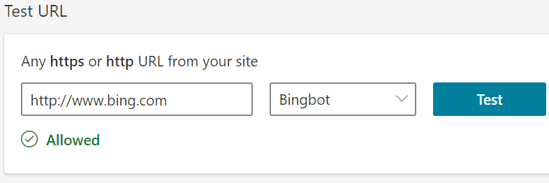 Screenshot of Bing URL inspection tool