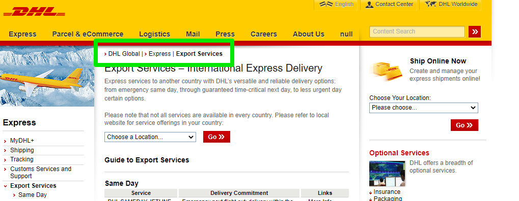 breadcrumbs seo dhl