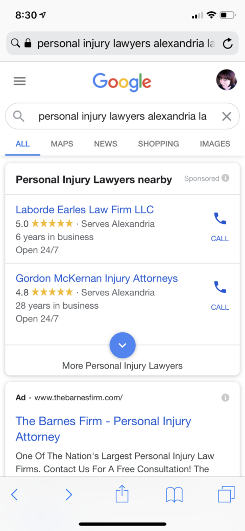 Example of local service ads using google screened