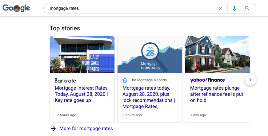Google News appears high in SERPs.