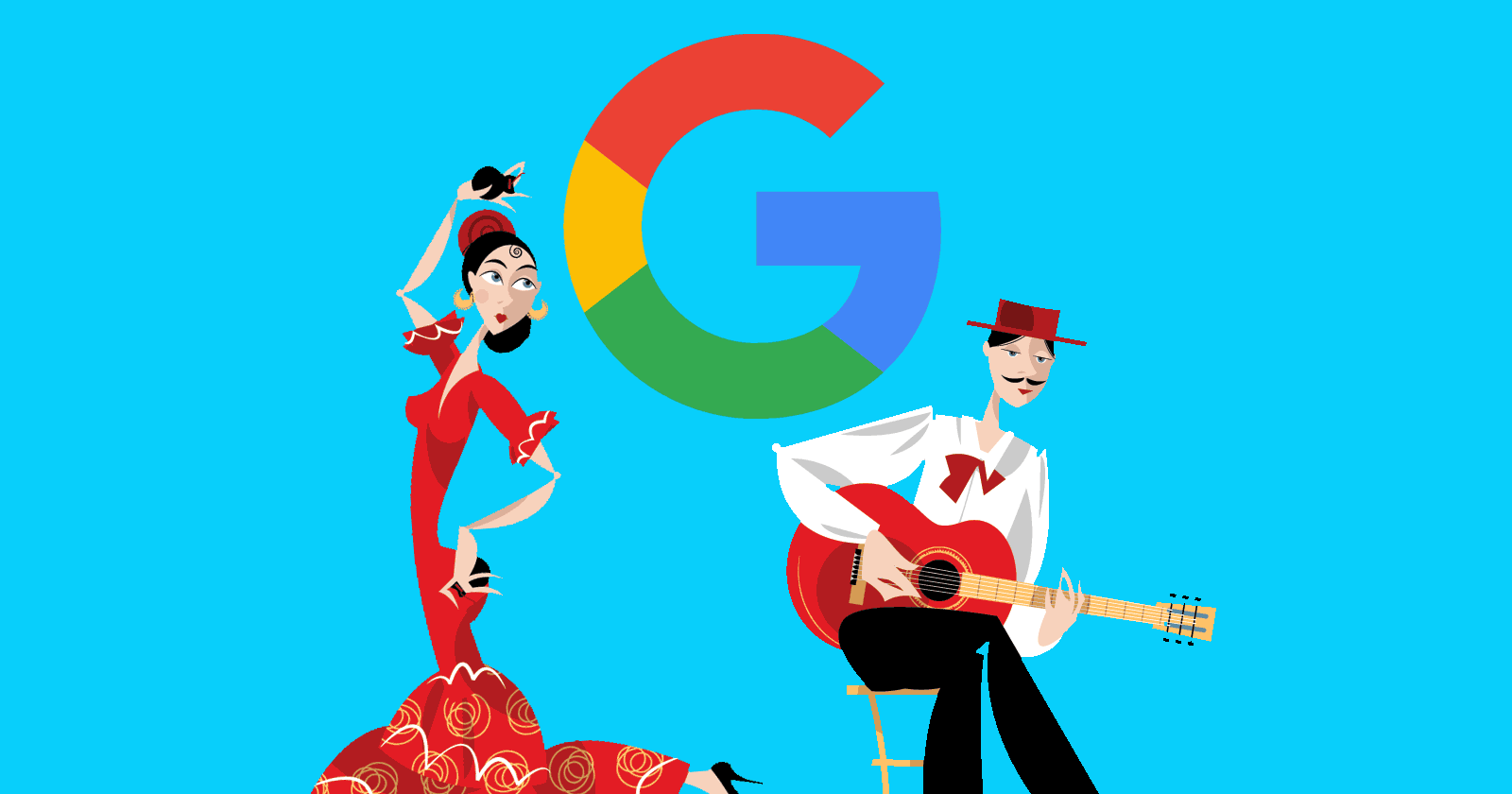 Image of a Flamenco dancer and guitarist with the Google logo behind them, symbolic of a region