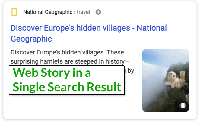 Screenshot of a single web story in a search result