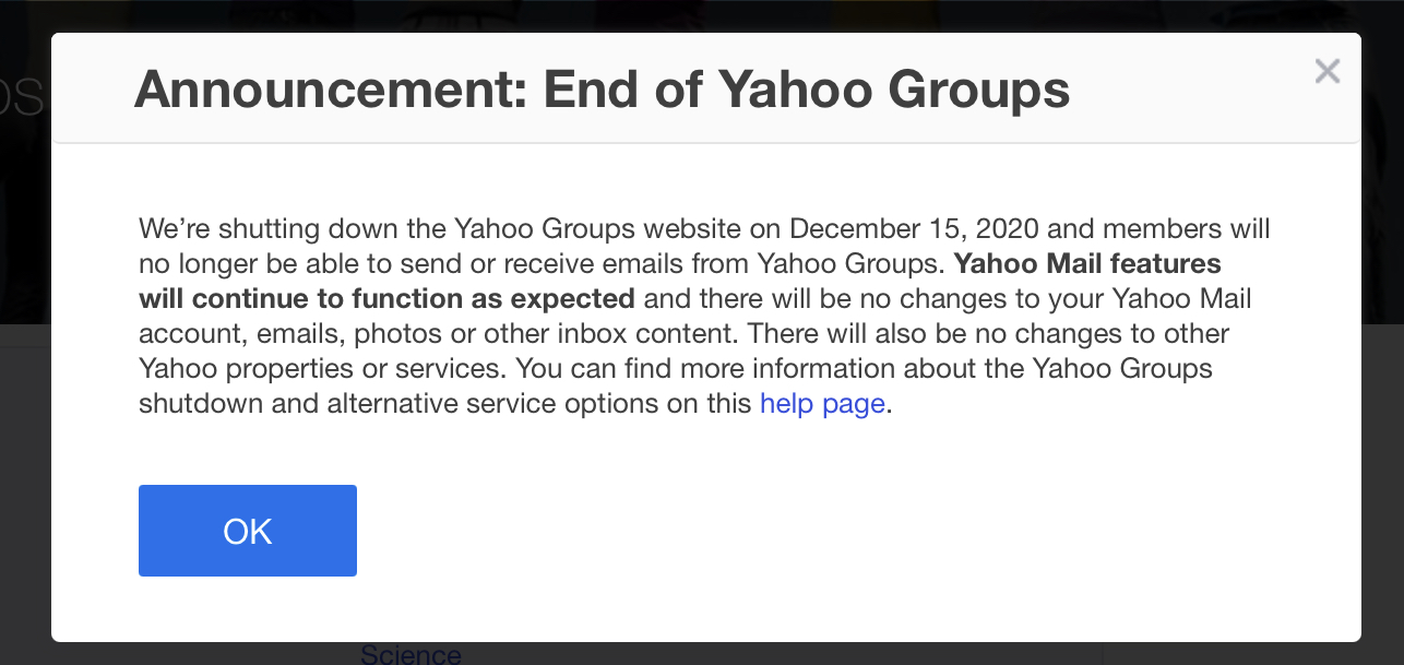 Yahoo Groups to Fully Shut Down on December 15, 2020