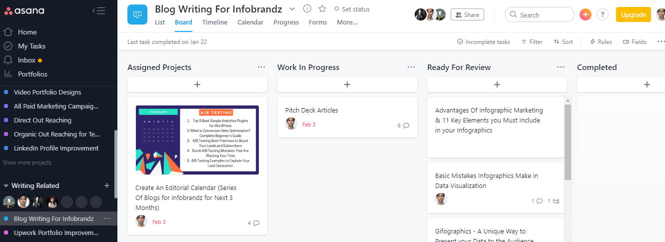 Asana project dashboard