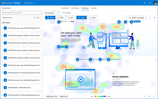 Screenshot of Microsoft Clarity Heatmap