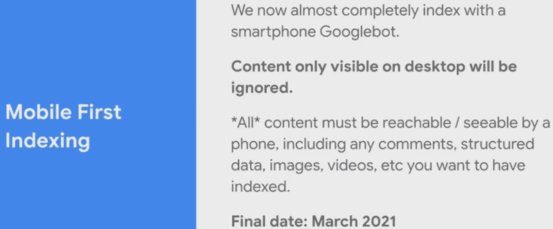Mobile-first indexing has landed - thanks for all your support