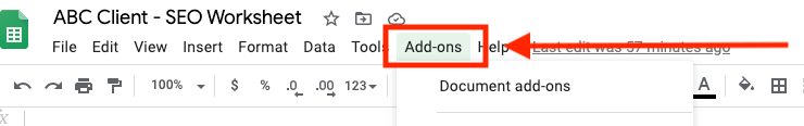 Google Sheets Add On Menu