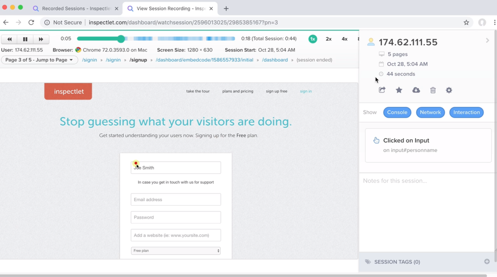 Inspectlet user behavior recording, a content marketing tool for digital marketers.
