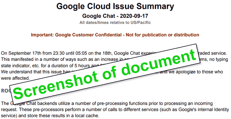 Screenshot of a Google incident report