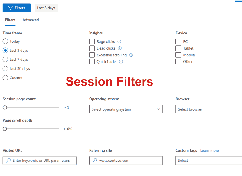 Microsoft Clarity Analytics Sessions Filter