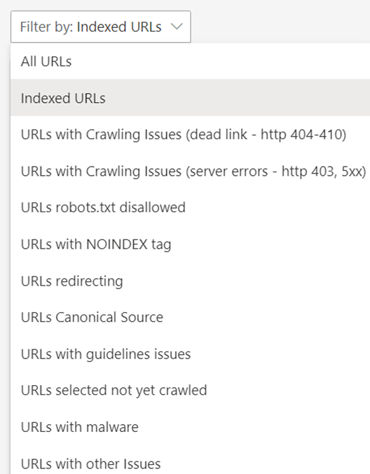 Bing Site Explorer - Filtering abilities