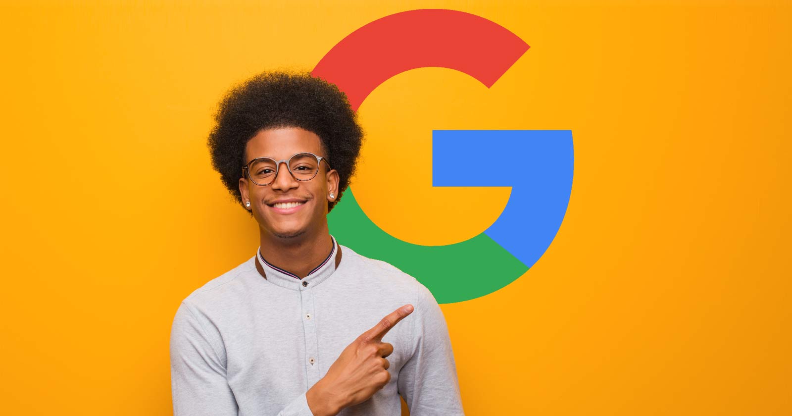 Image of a handsome young man in front of the Google logo