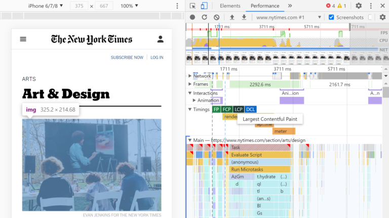 Inspecting a page's LCP element in Chrome DevTools