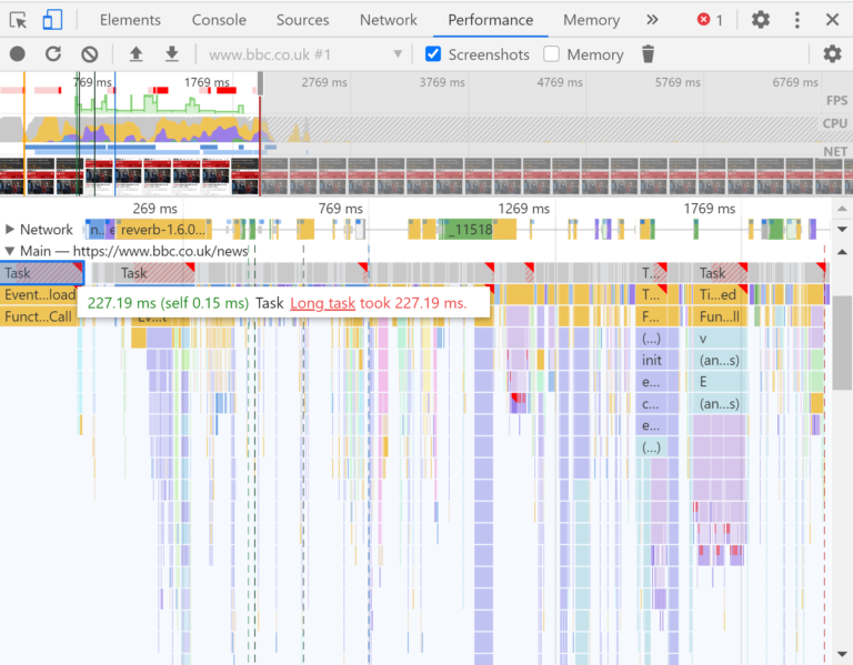 Inspecting long tasks in Chrome DevTools