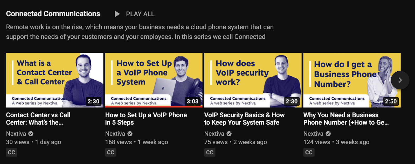 screenshot of nextiva youtube channel playlist