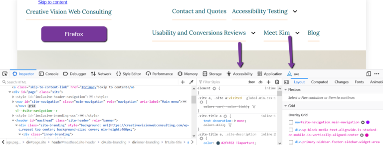 Web developer example with accessibility section from Firefox.