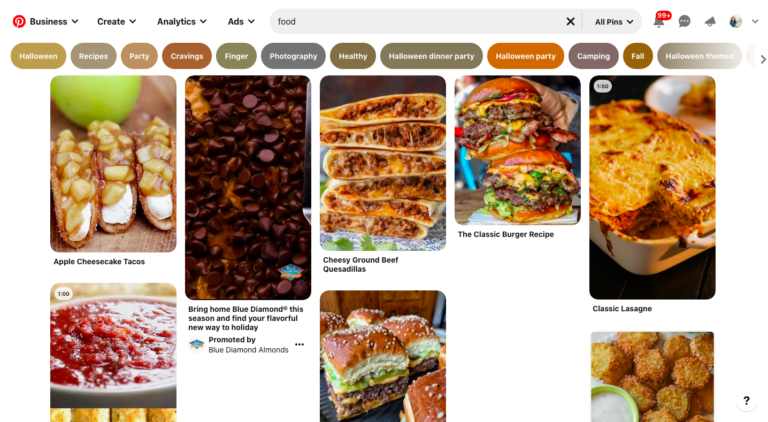 Pinterest Explore "food" page