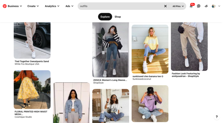 Screenshot of Pinterest image search results (clothing)