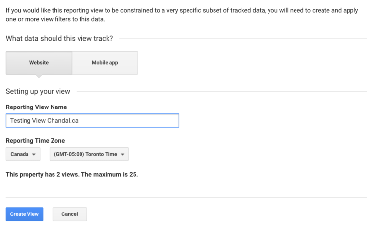 Creating a Testing View in Universal Analytics