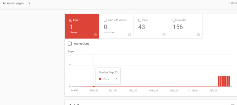 Google Search Console - Index Coverage Report, second view