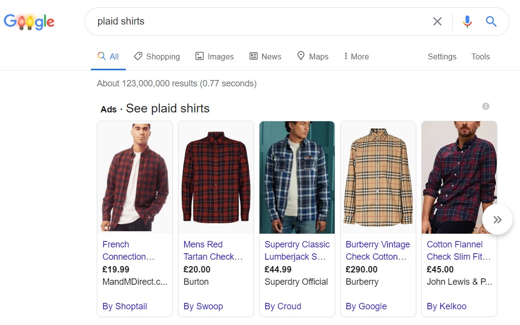 Google shopping product listing example