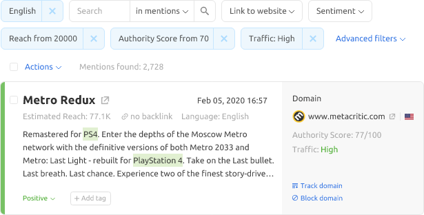 SEMrush can be used for reputation monitoring.