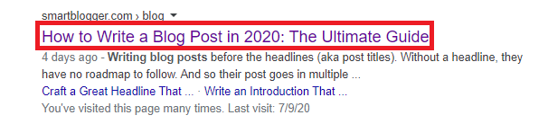 Optimized title tag in search results