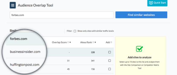 Use the Alexa Audience Overlap Tool to find influencers.