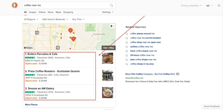 coffee near me at DuckDuckGo
