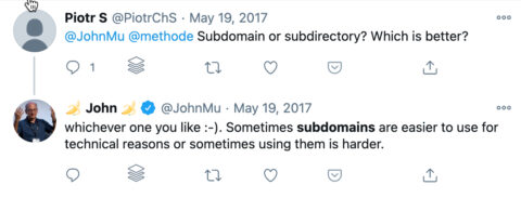 John Mueller confirms Google doesn't care about subdomains or subfolders.