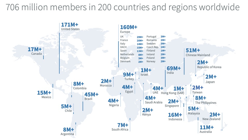 Map of Linkedin User Base