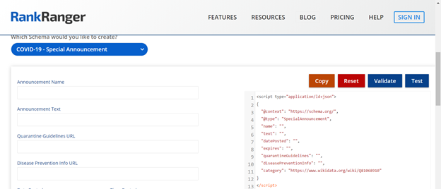 RankRanger structured data tool