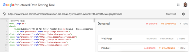 Google's structured data testing tool