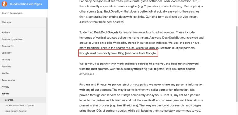 Sources DuckDuckGo Help Pages