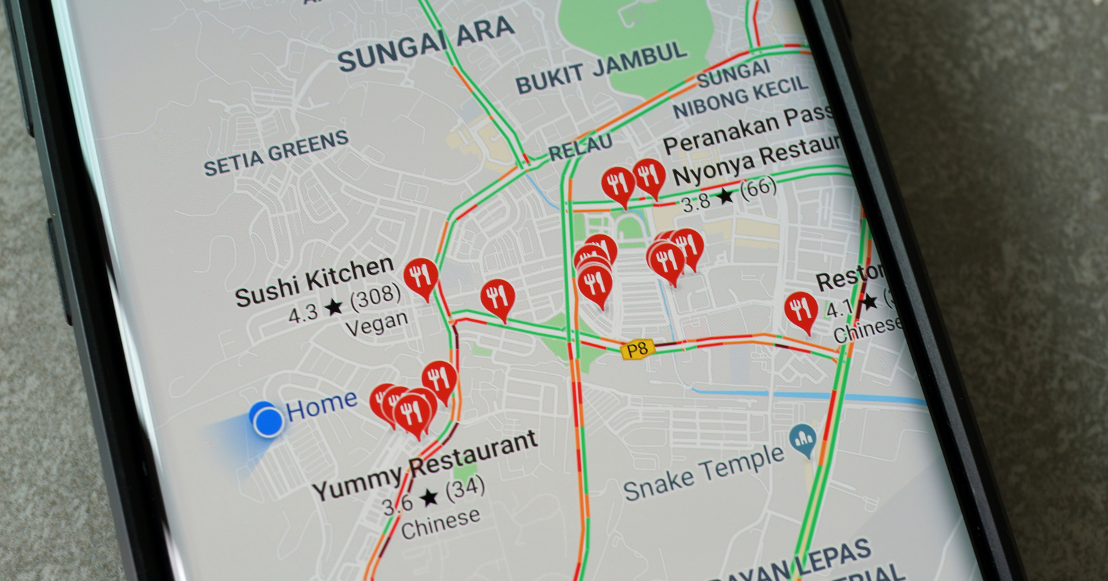 Restaurants shown on Google Maps