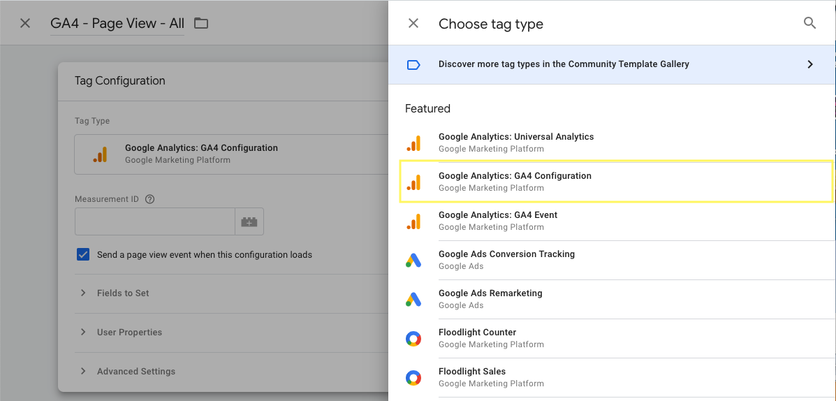 GA4 GTM Tag Configuration screenshot example