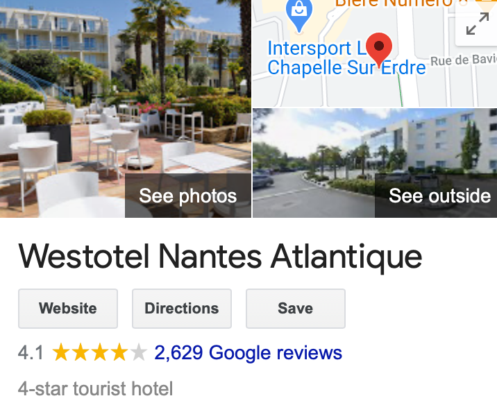 Example of Google's star rating system for French hoteliers