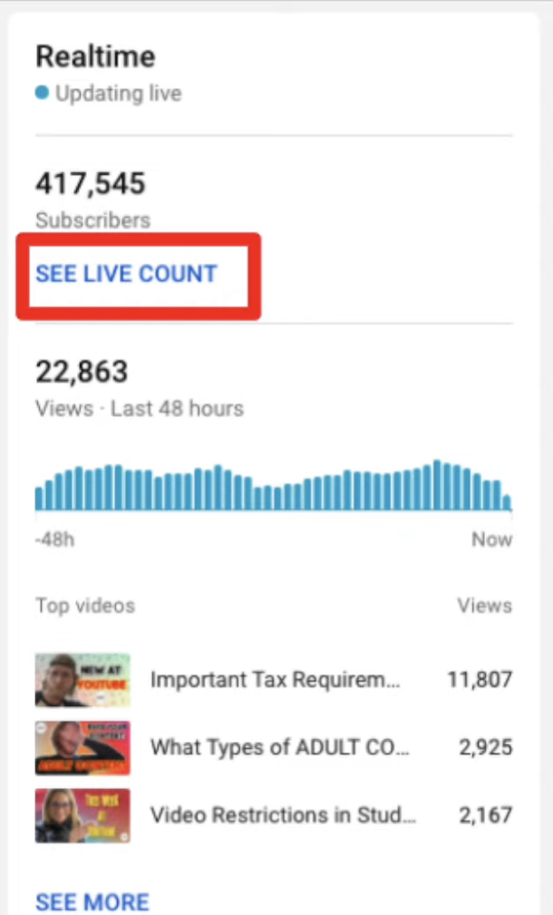 Adds Real-Time Subscriber Counts in Channel Dashboards