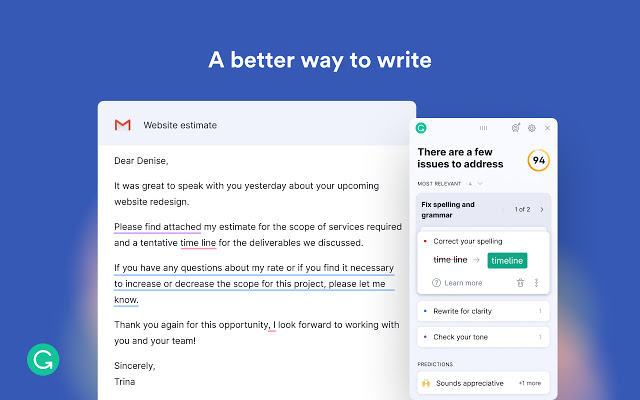 Screenshot fo the Grammarly extension.