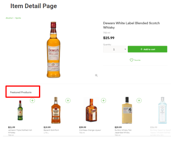 Item Detail Page, featured products in Instacart