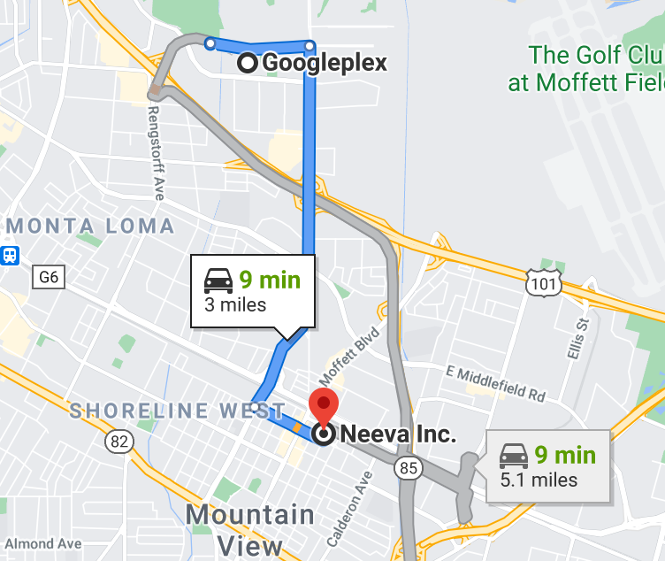 Distance between Google and Neeva