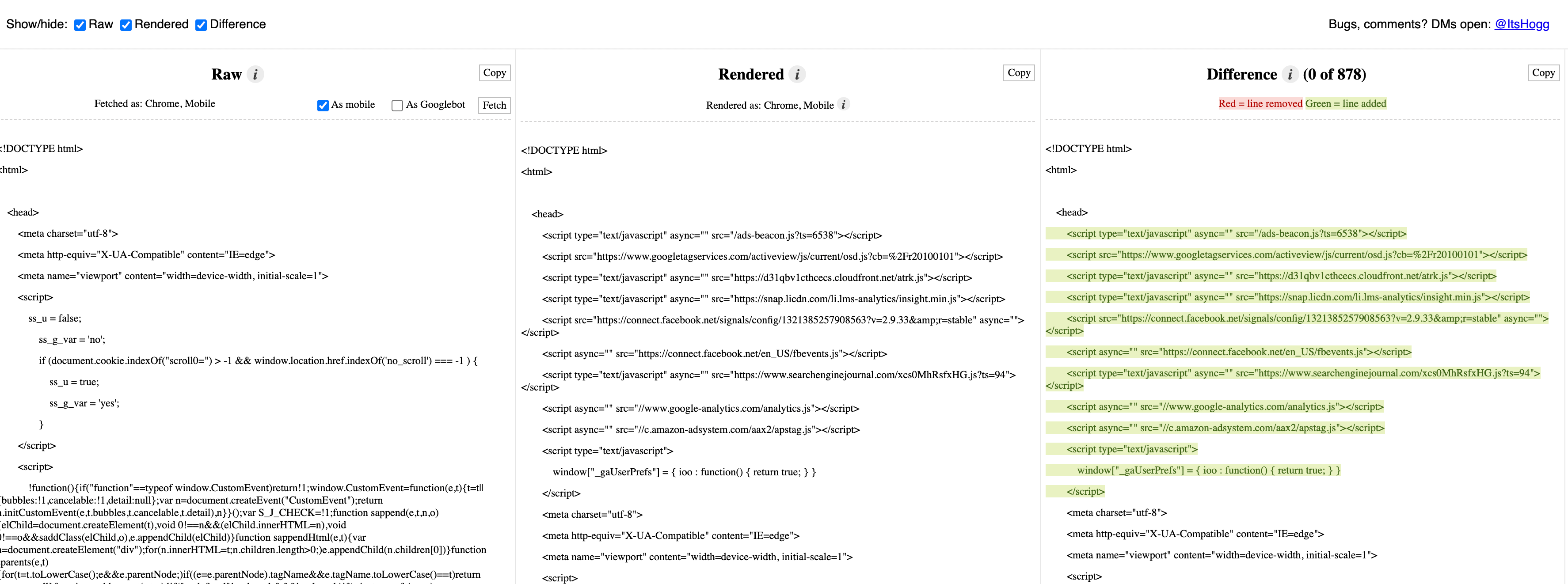 An overview of what JavaScript changes on the page