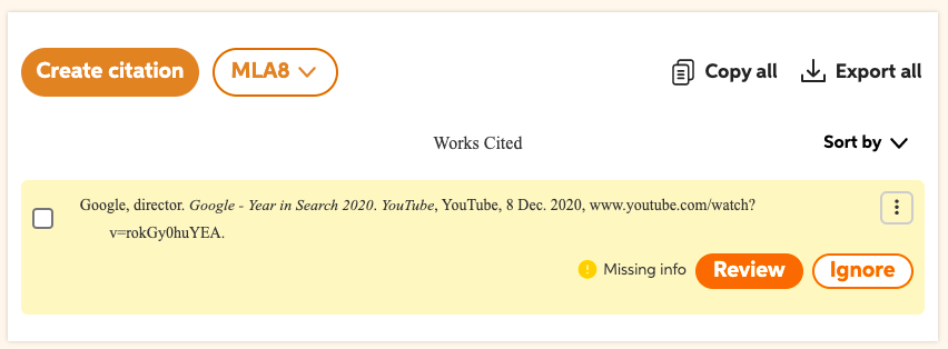 When a simple link won’t do, use this tool to generate an MLA-style citation for a book, webpage, video, etc.